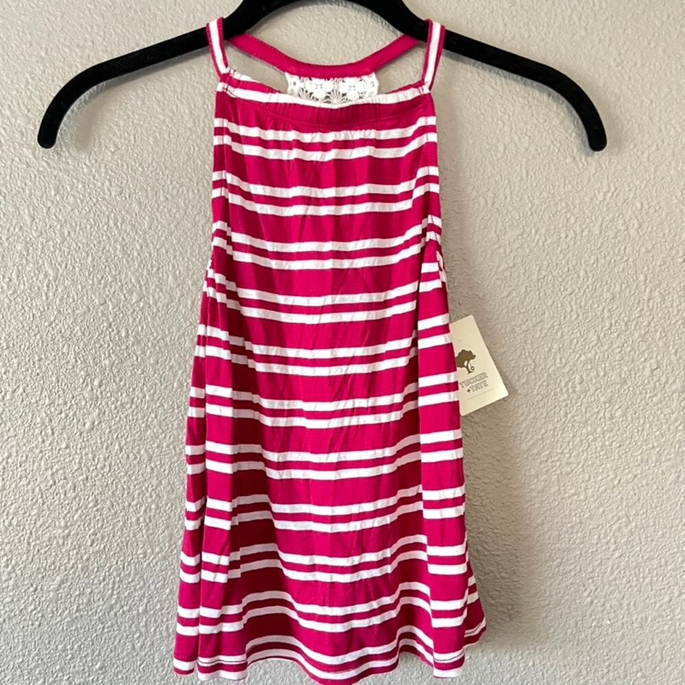 Tucker + Tate High Neck Open T Back Lace Detail Striped Girls Tank Top Small 7/8